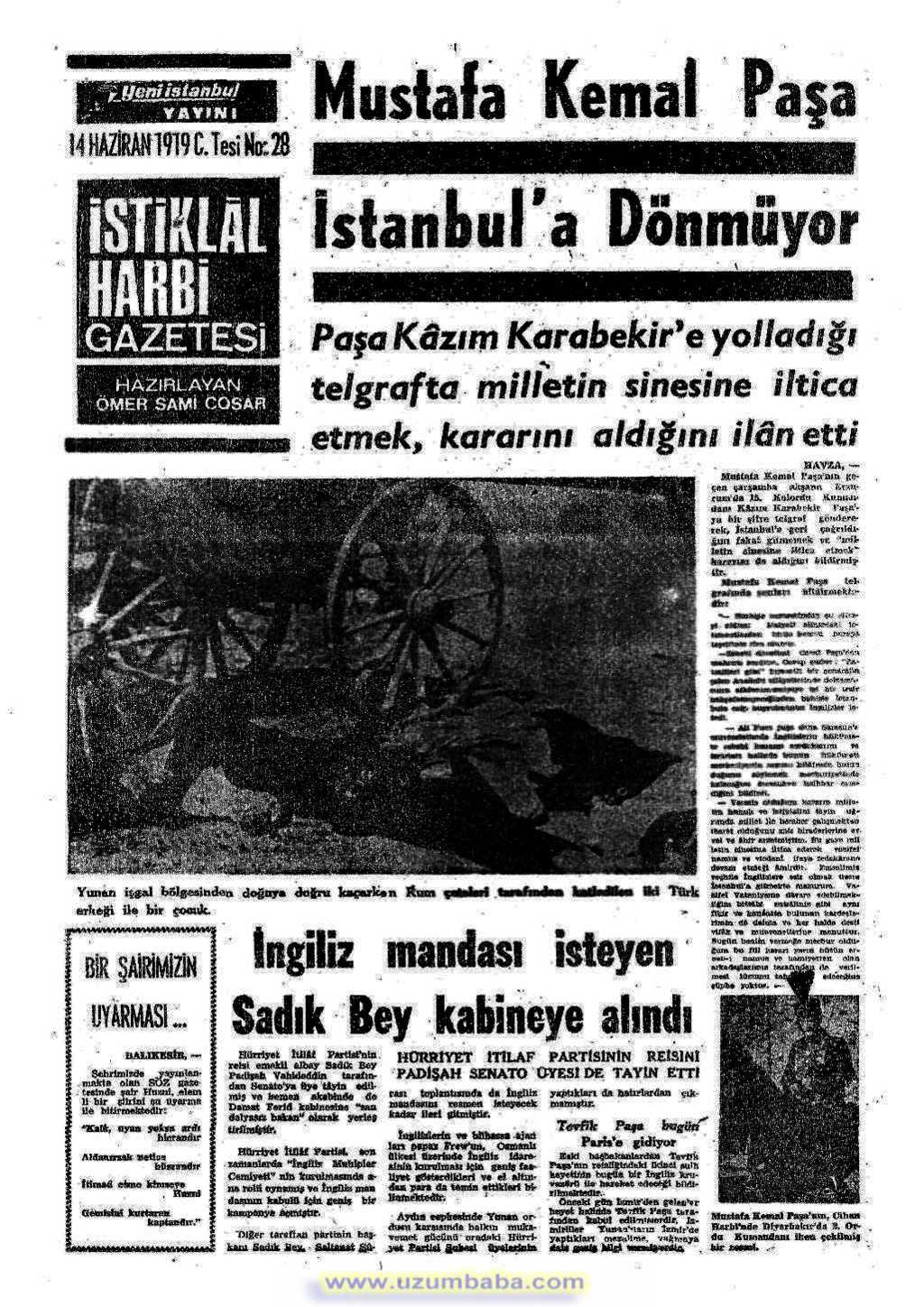 istiklal harbi gazetesi 14 haziran 1919