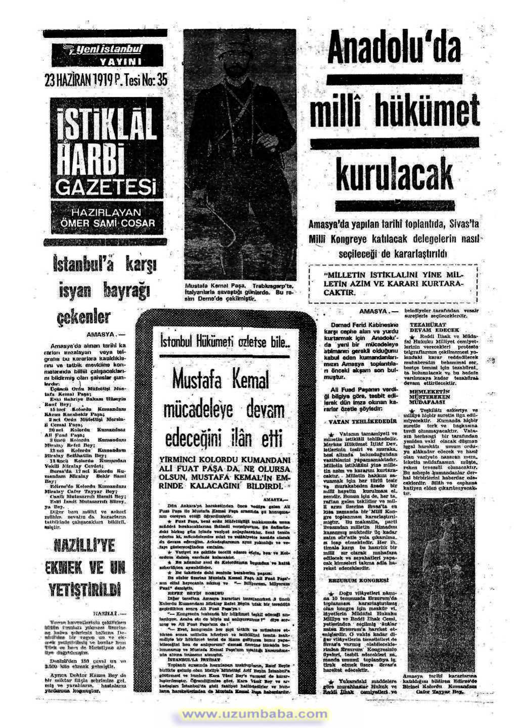 istiklal harbi gazetesi 23 haziran 1919