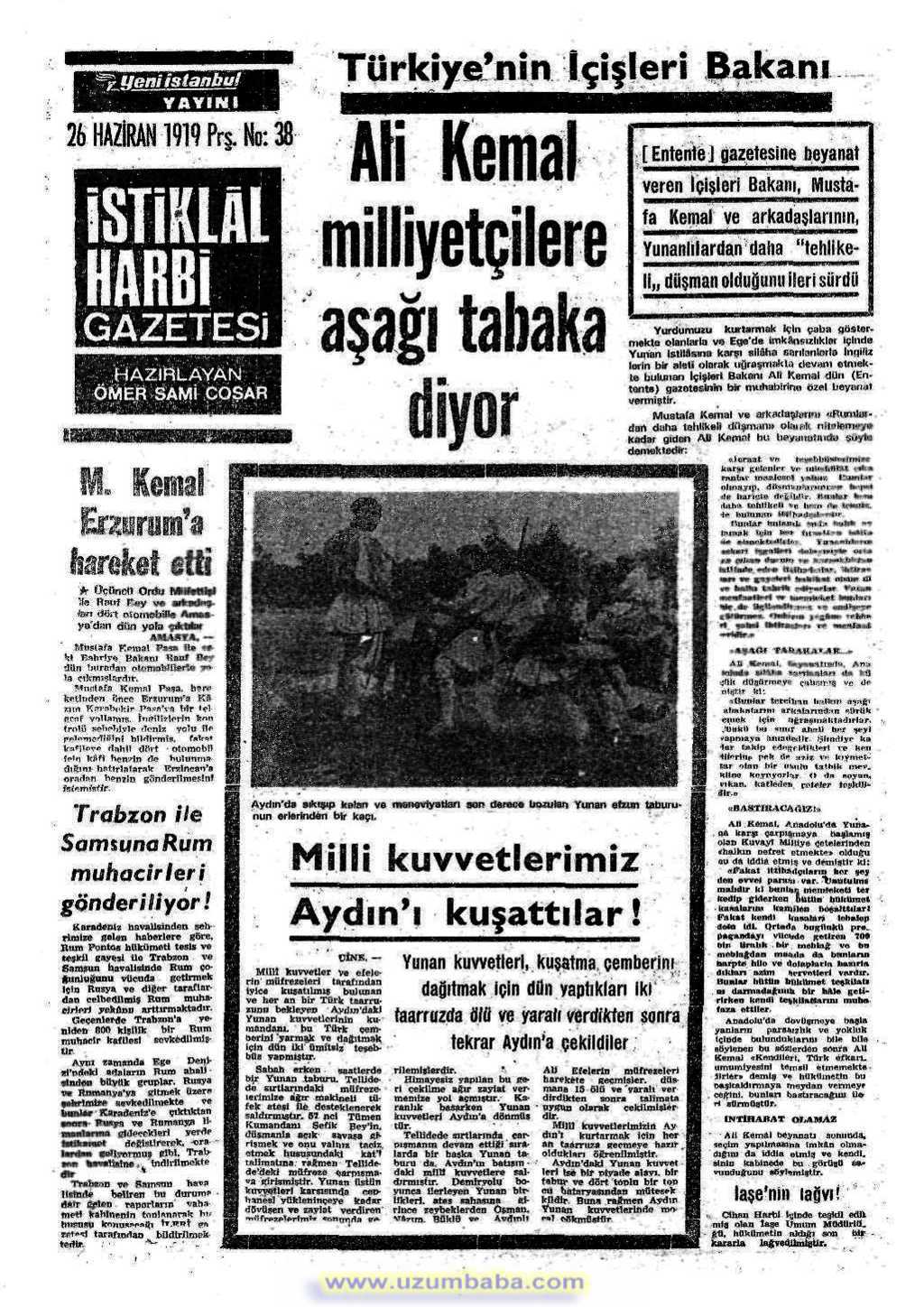 istiklal harbi gazetesi 26 haziran 1919