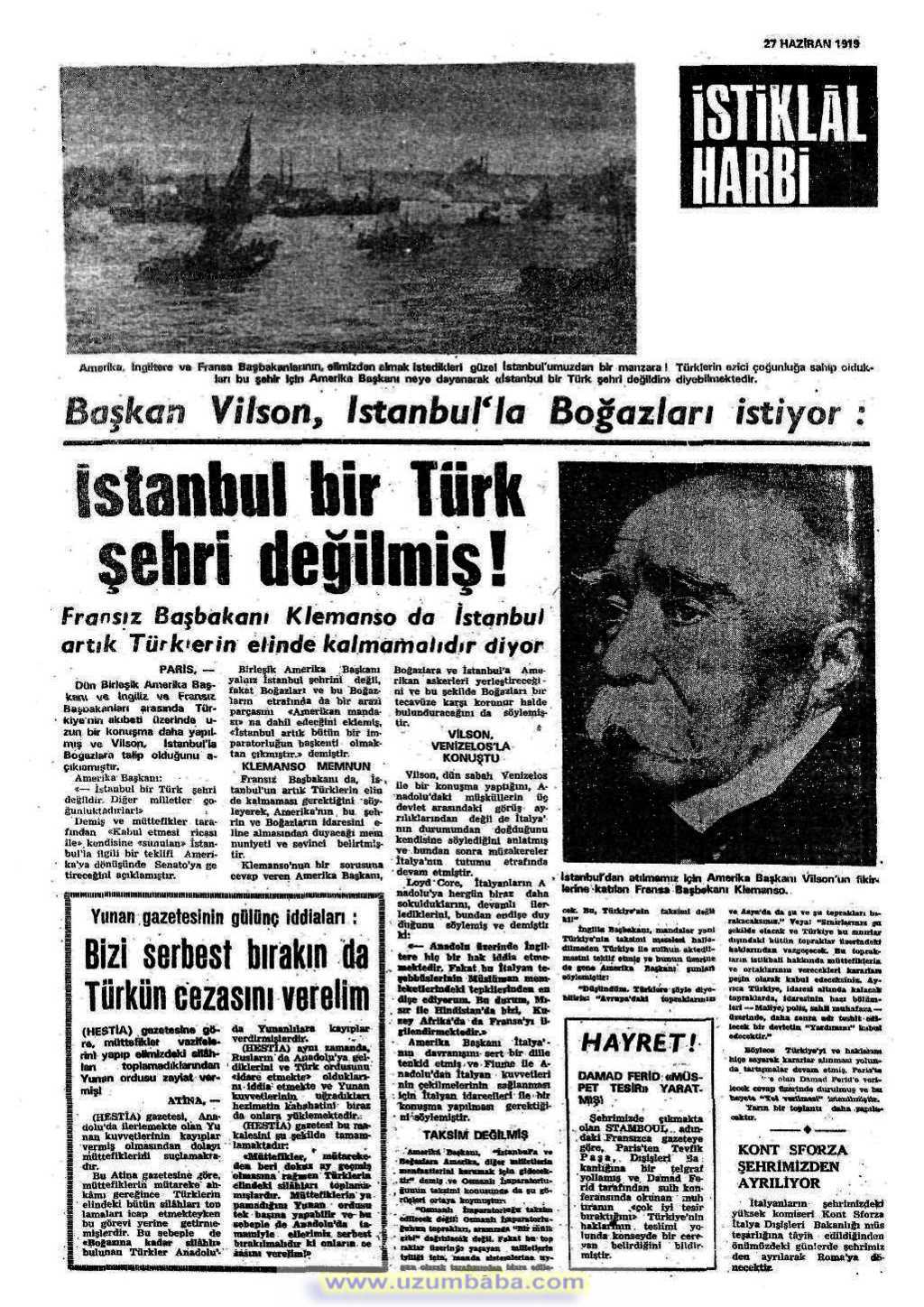 istiklal harbi gazetesi 27 haziran 1919