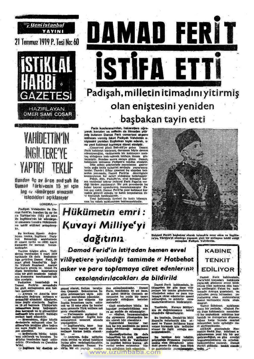 istiklal harbi gazetesi 21 temmuz 1919