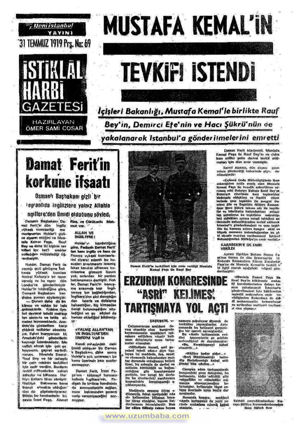 istiklal harbi gazetesi 31 temmuz 1919