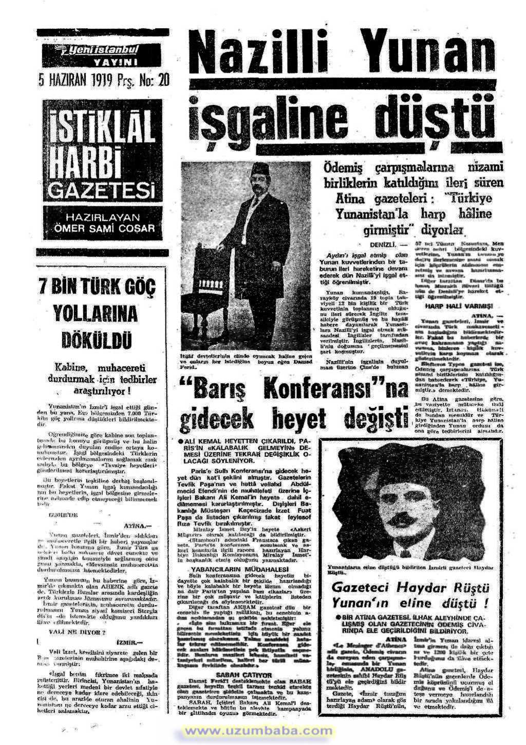 istiklal harbi gazetesi 5 haziran 1919