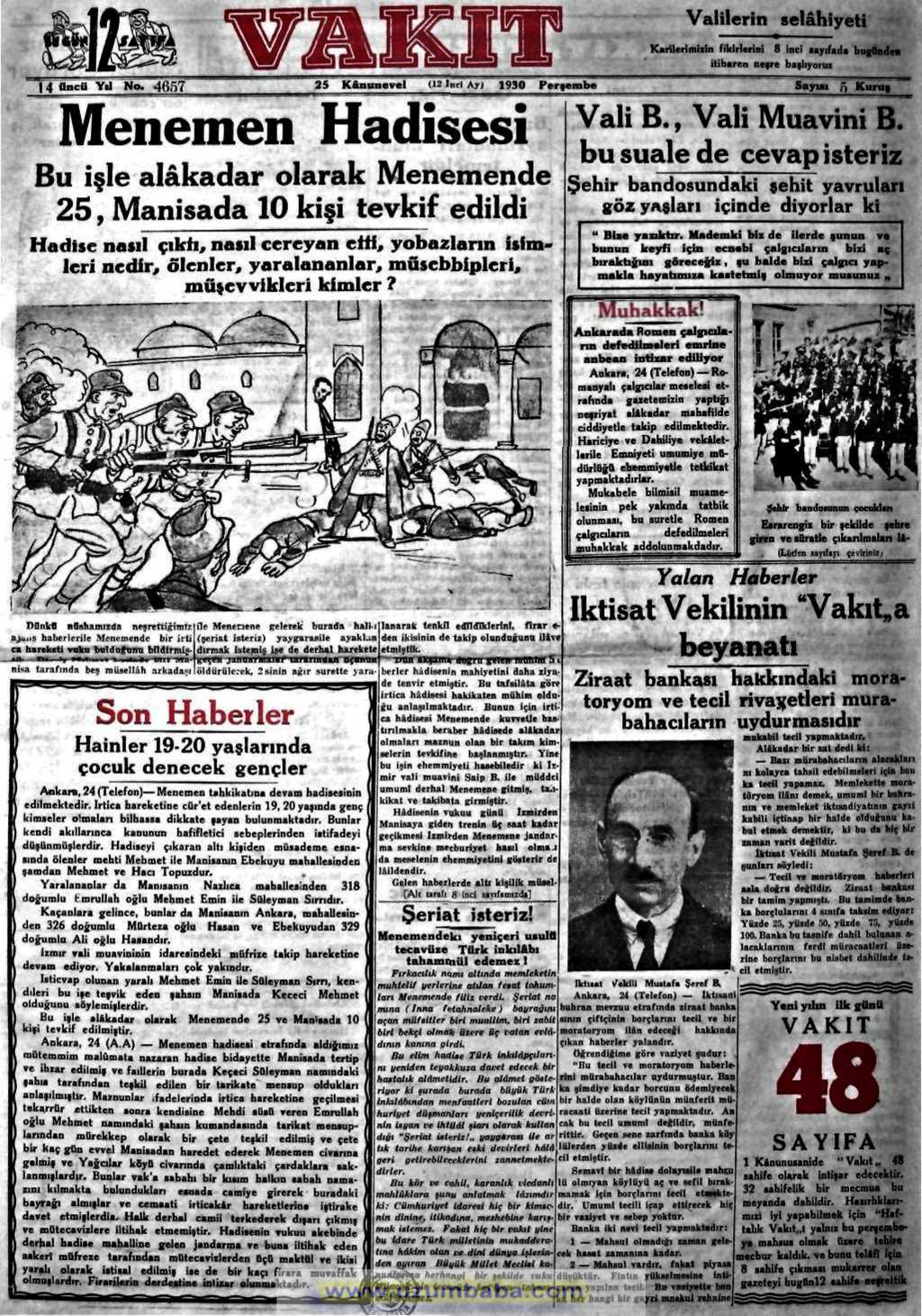 vakit gazetesi 25 aralık 1930