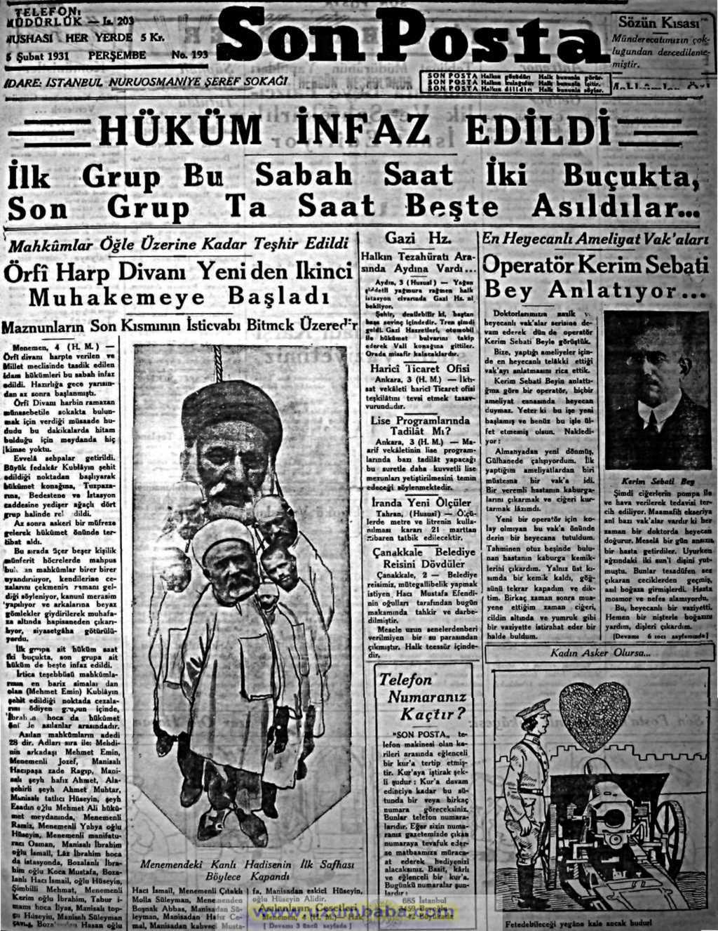 son posta gazetesi 5 şubat 1931