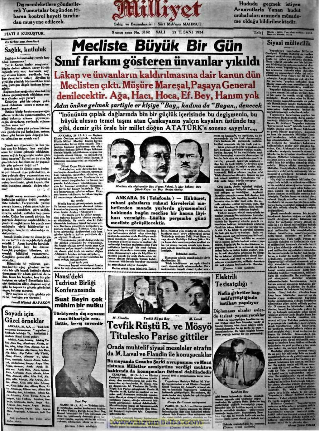 milliyet gazetesi 27 t.sanı 1934