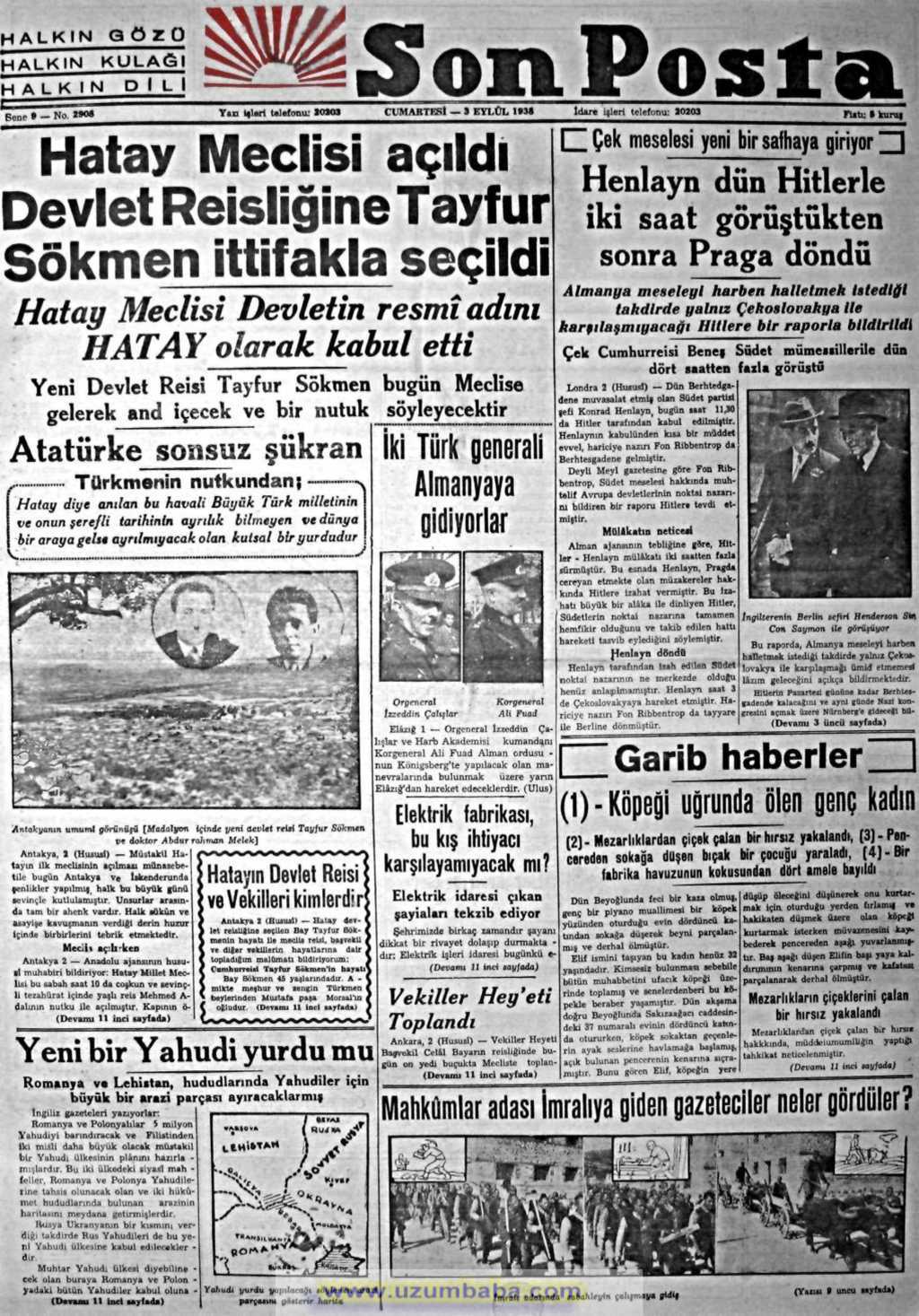 son posta gazetesi 3 eylül1938