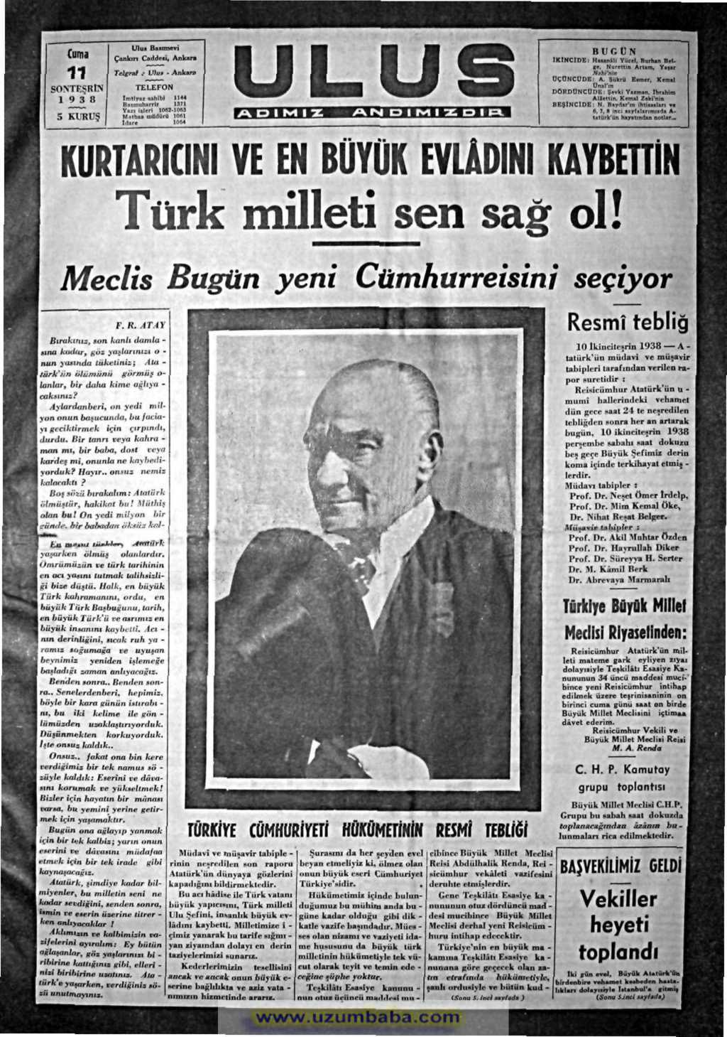 Tarihi Gazete Manşetleri 1937 - 1942 Gazete Manşetleri