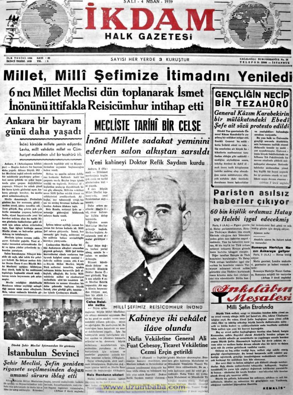 ikdam gazetesi 4 nisan 1939