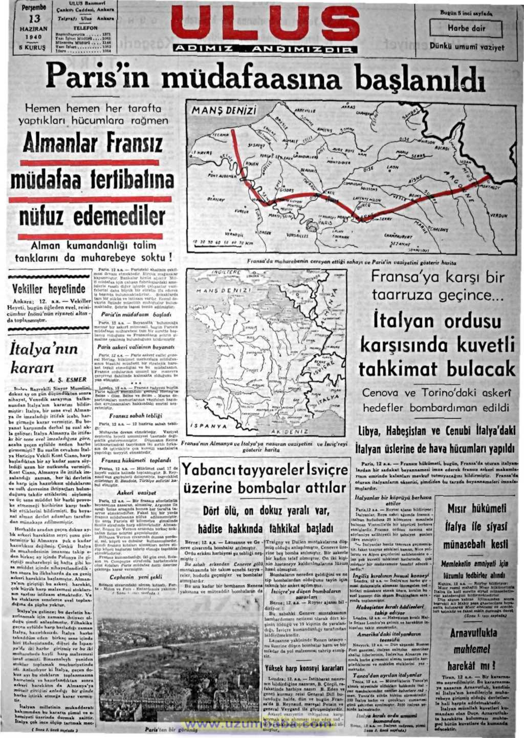 ulus gazetesi 13 haziran 1940