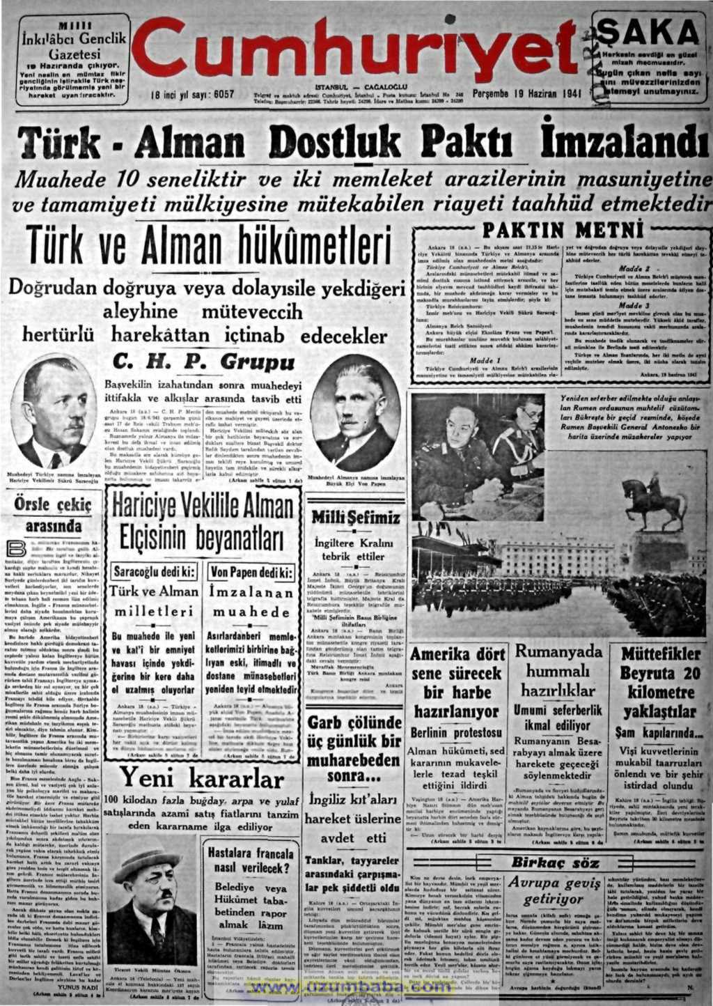 cumhuriyet gazetesi 19 haziran 1941