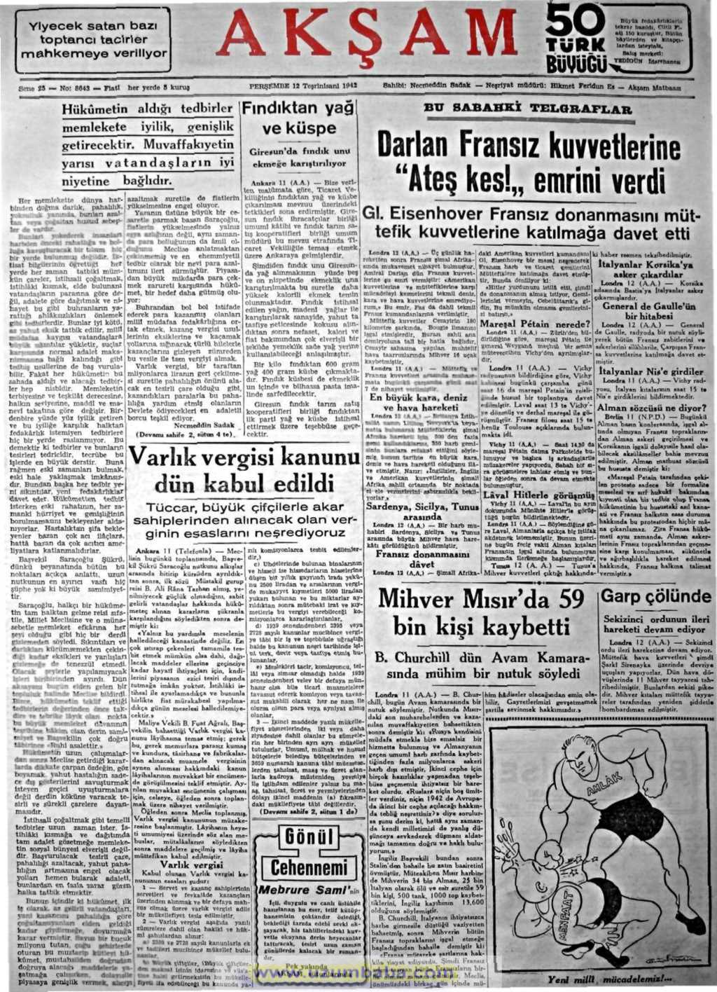 akşam gazetesi 12. teşrin 1942