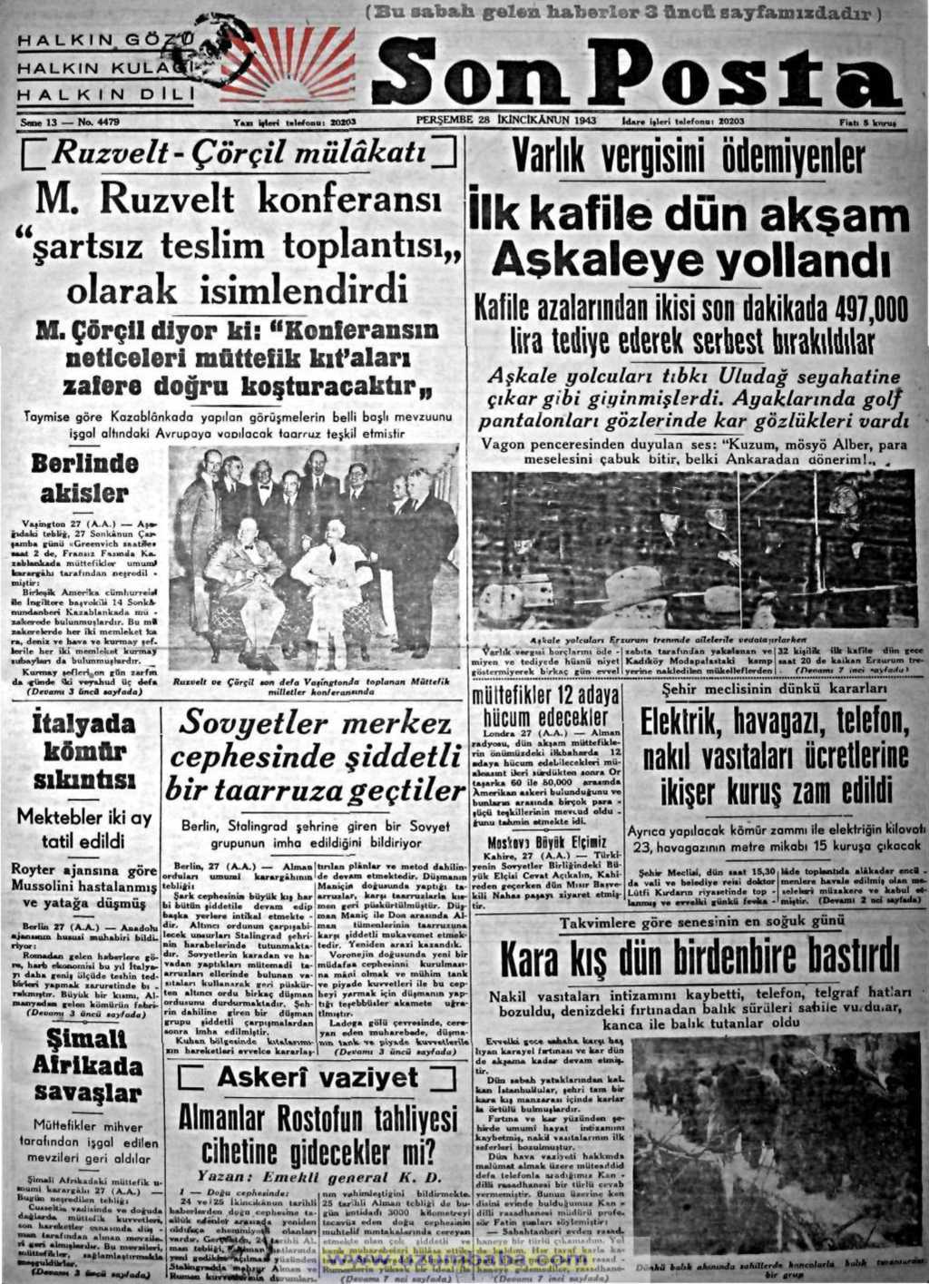 son posta gazetesi 28 ikinci kanun 1943