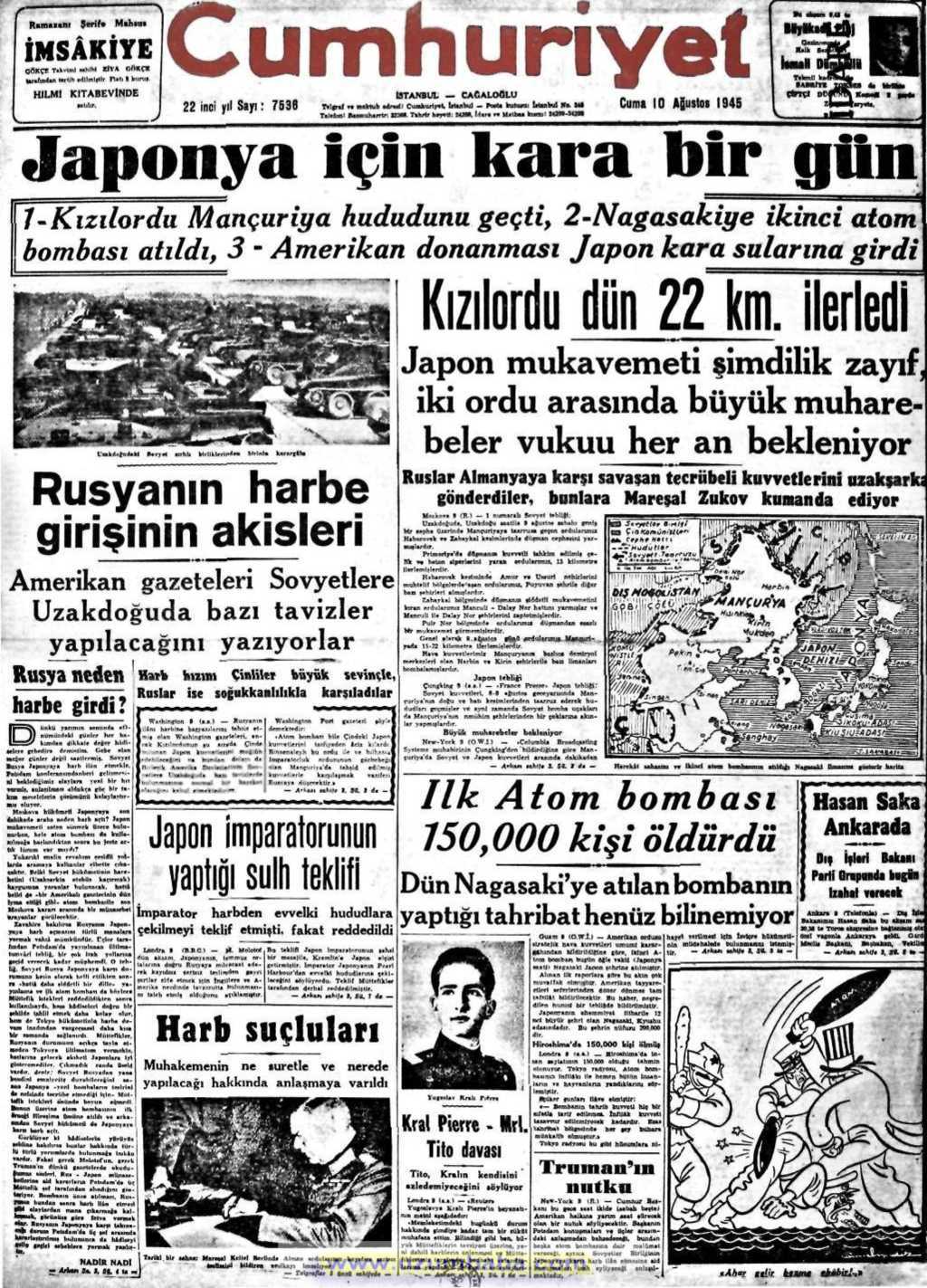 cumhuriyet gazetesi 10 ağustos 1945