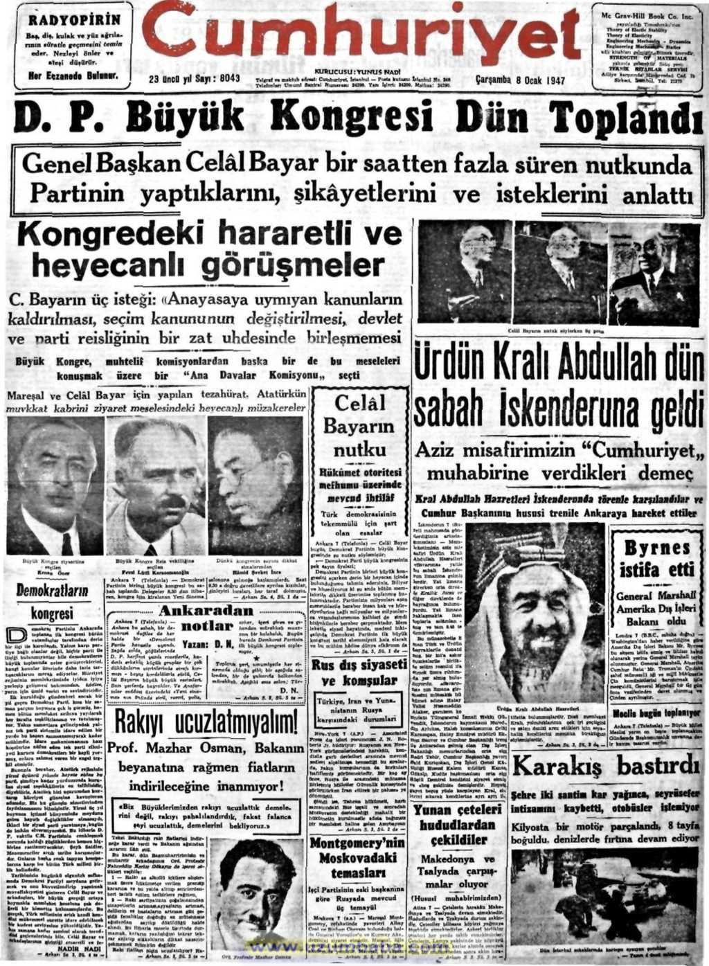 Cumhuriyet gazetesi 8 ocak 1947