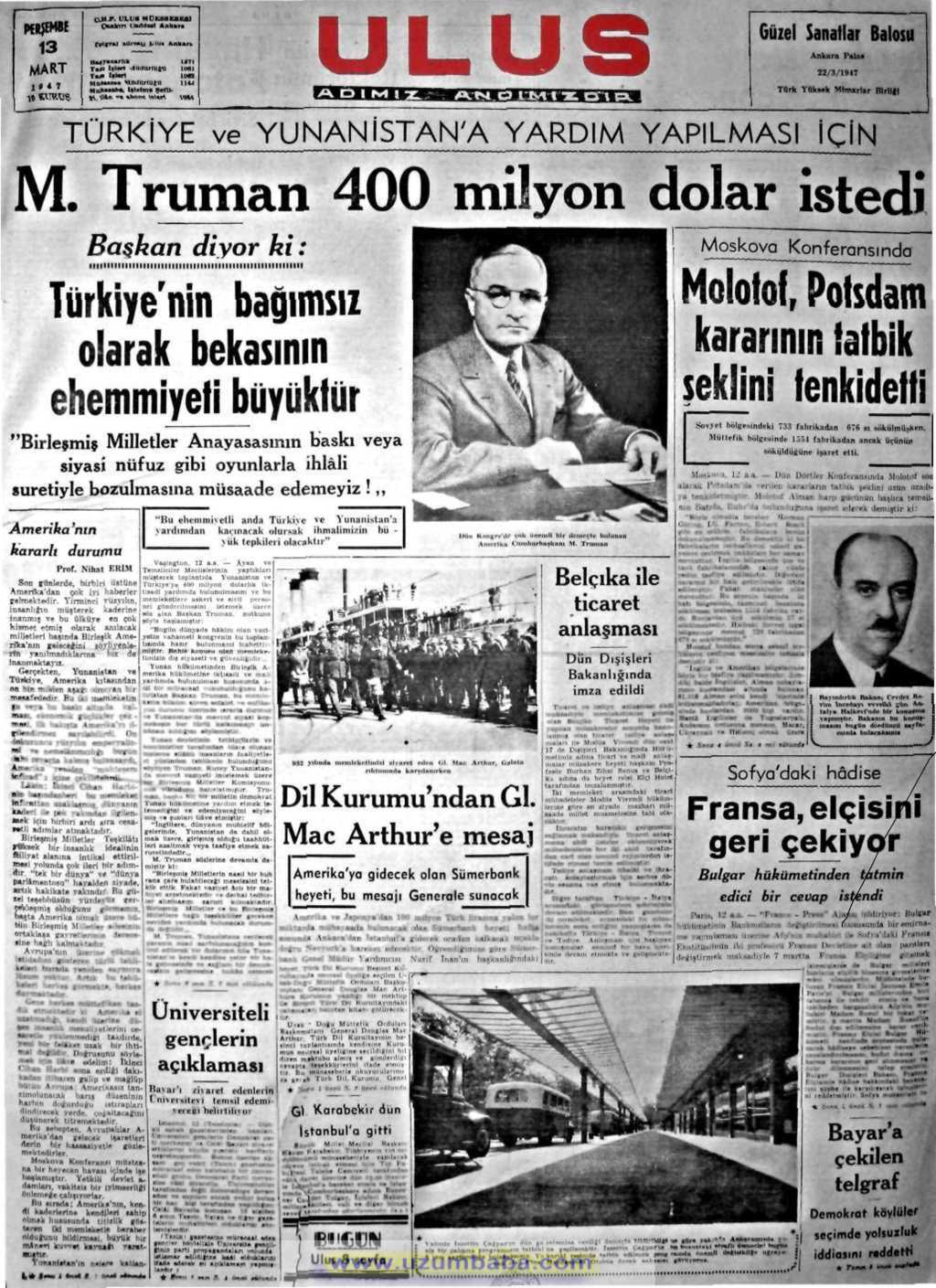 Ulus gazetesi 13 mart 1947