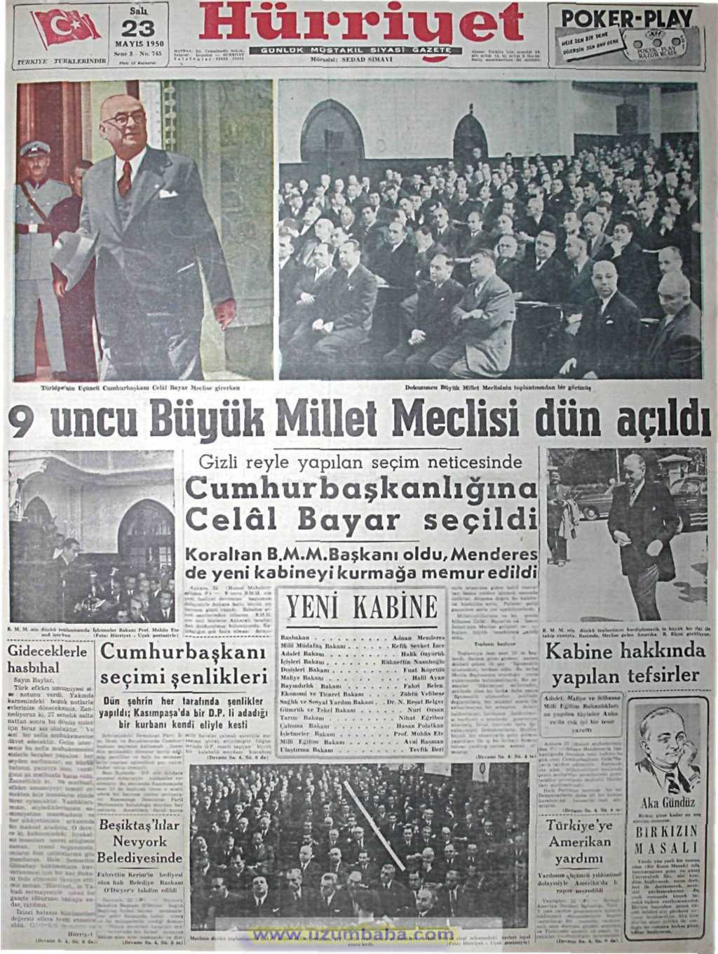 Hürriyet gazetesi 23 mayıs 1950