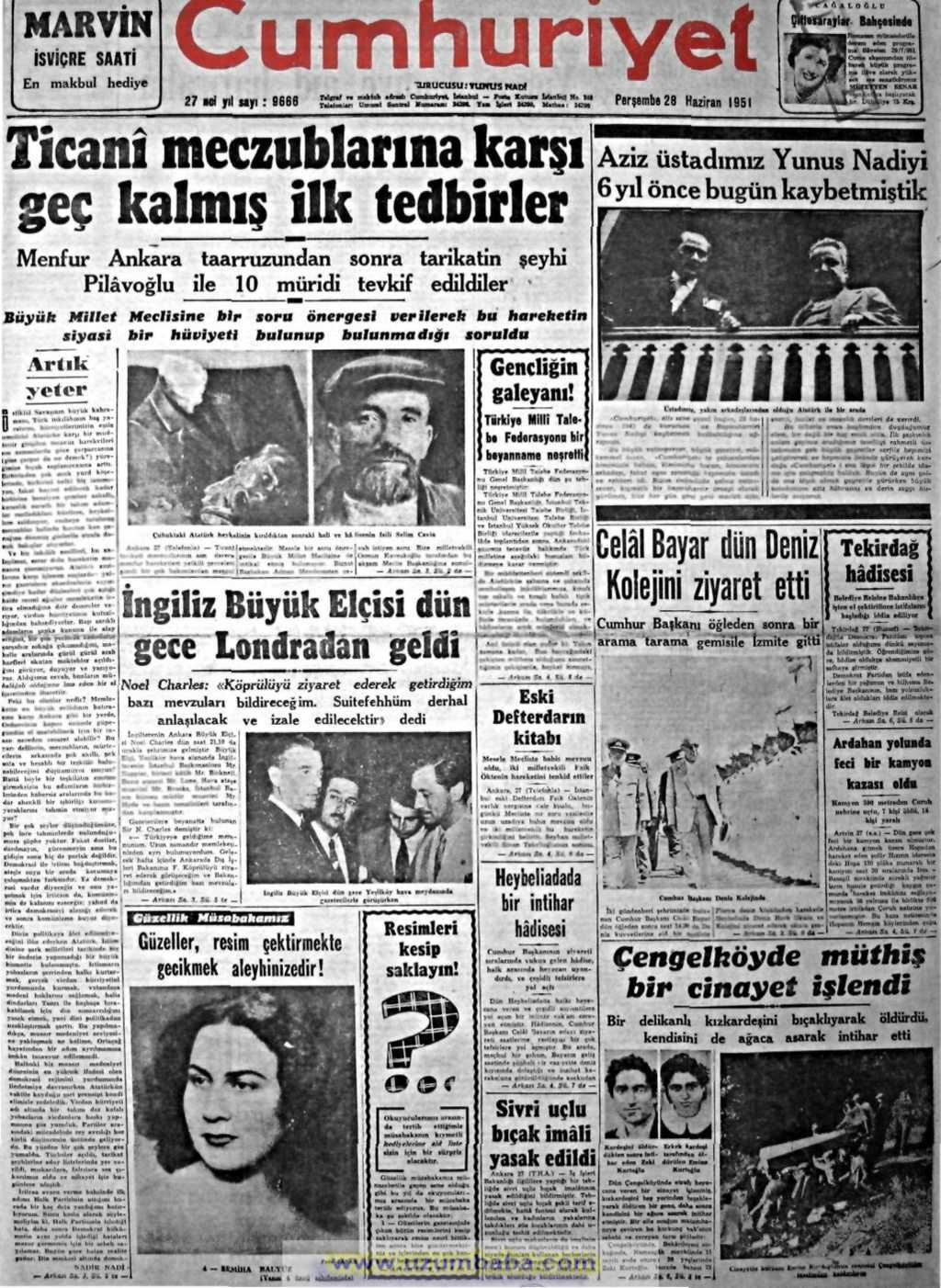 Cumhuriyet gazetesi 28 haziran 1951