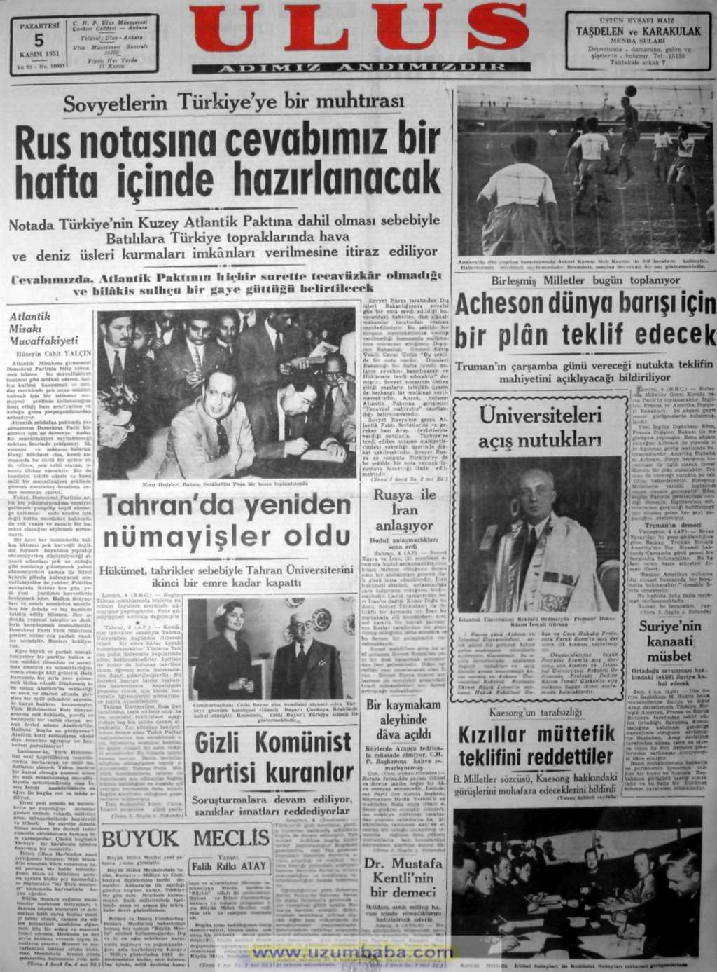 Ulus gazetesi 5 kasım 1951