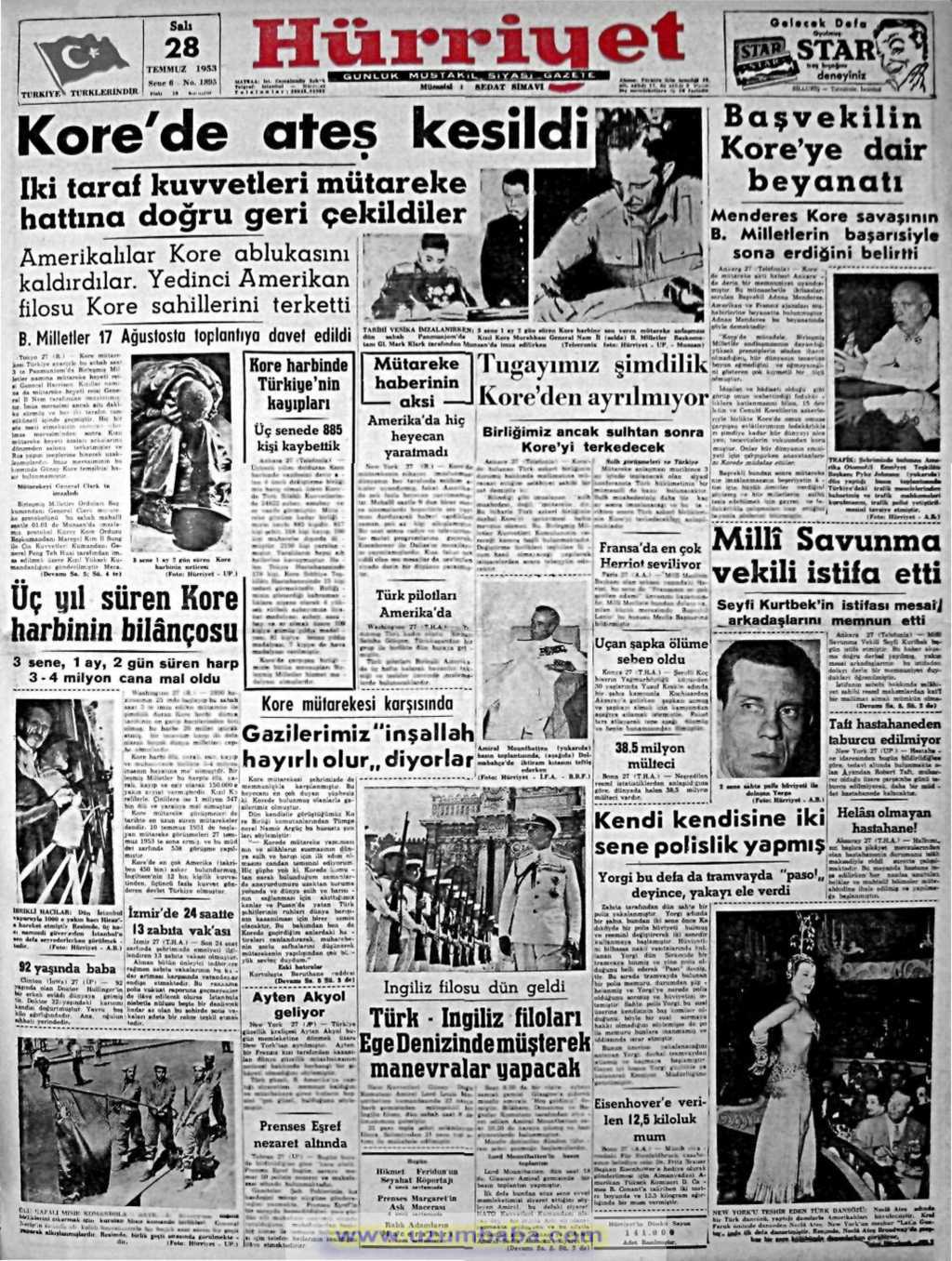 Hürriyet gazetesi 28 temmuz 1953