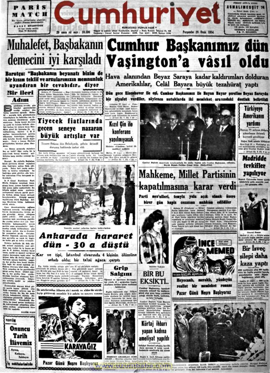 Cumhuriyet gazetesi 28 ocak 1954