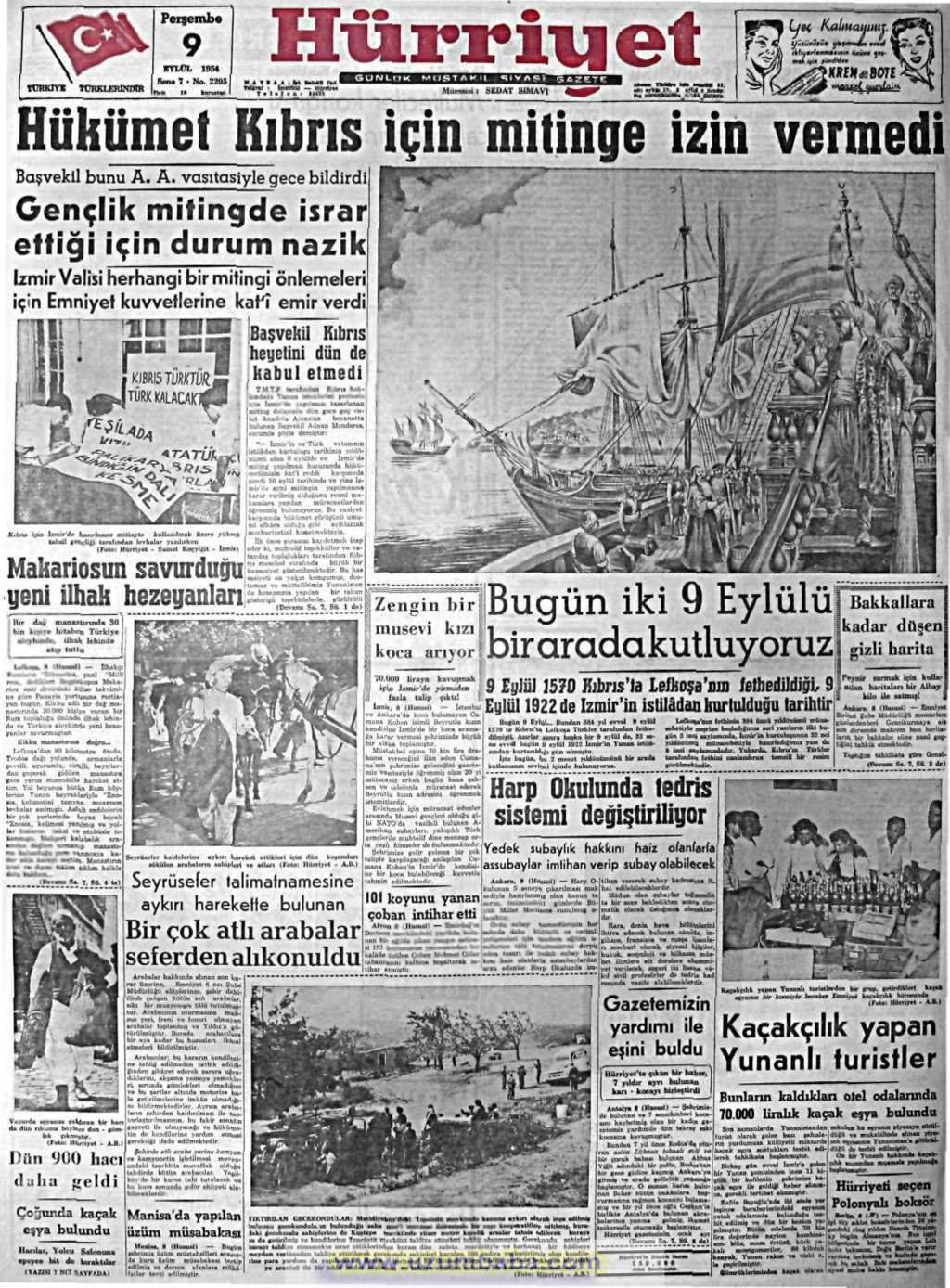 Hürriyet gazetesi 9 eylül 1954