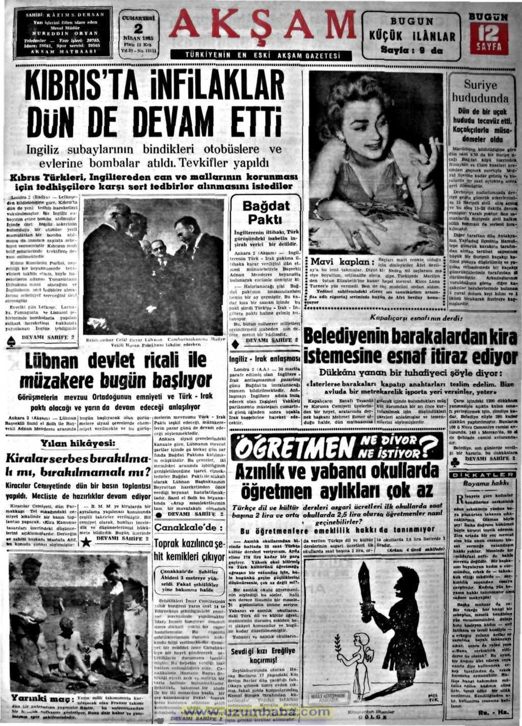 Akşam gazetesi 2 nisan 1955