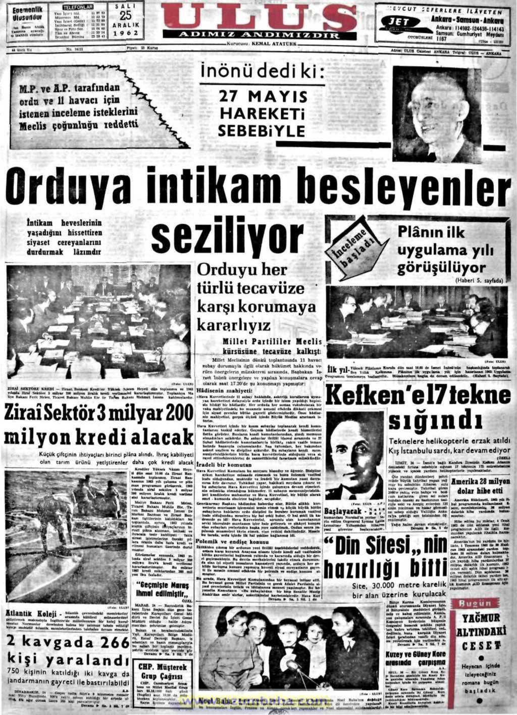 Ulus gazetesi 25 aralık 1962