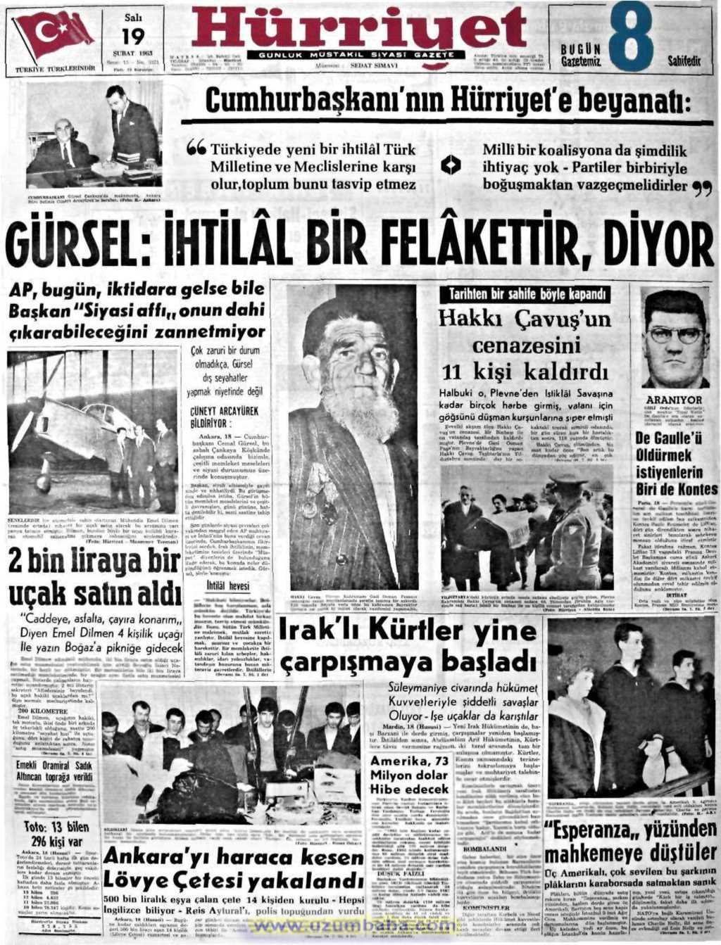 Hürriyet gazetesi 19 şubat 1963