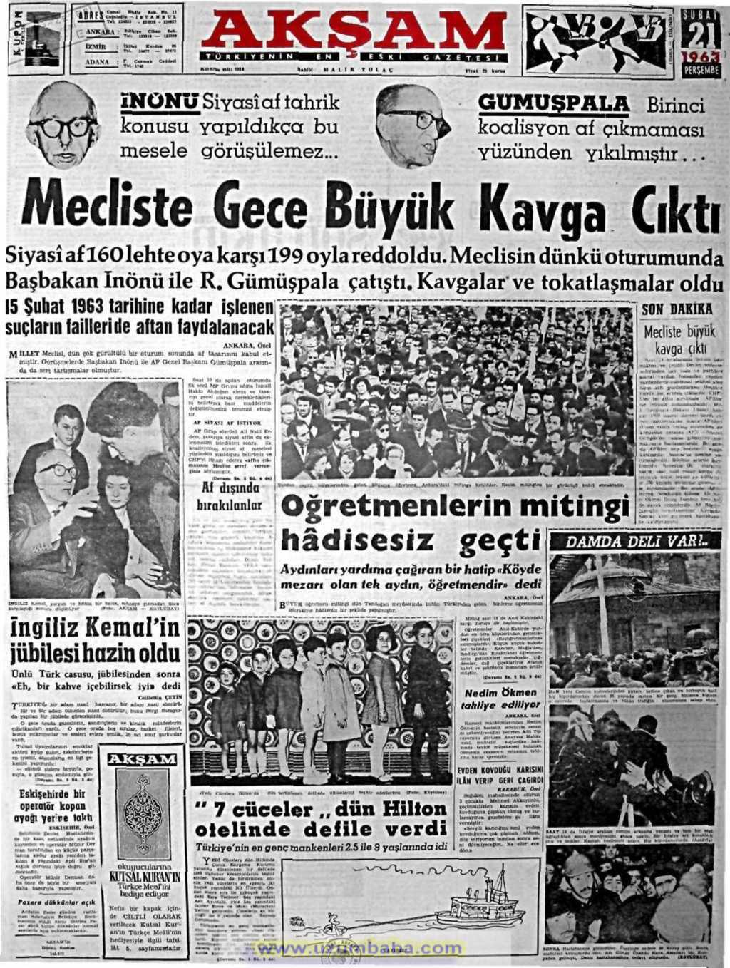 Akşam gazetesi 21 şubat 1963