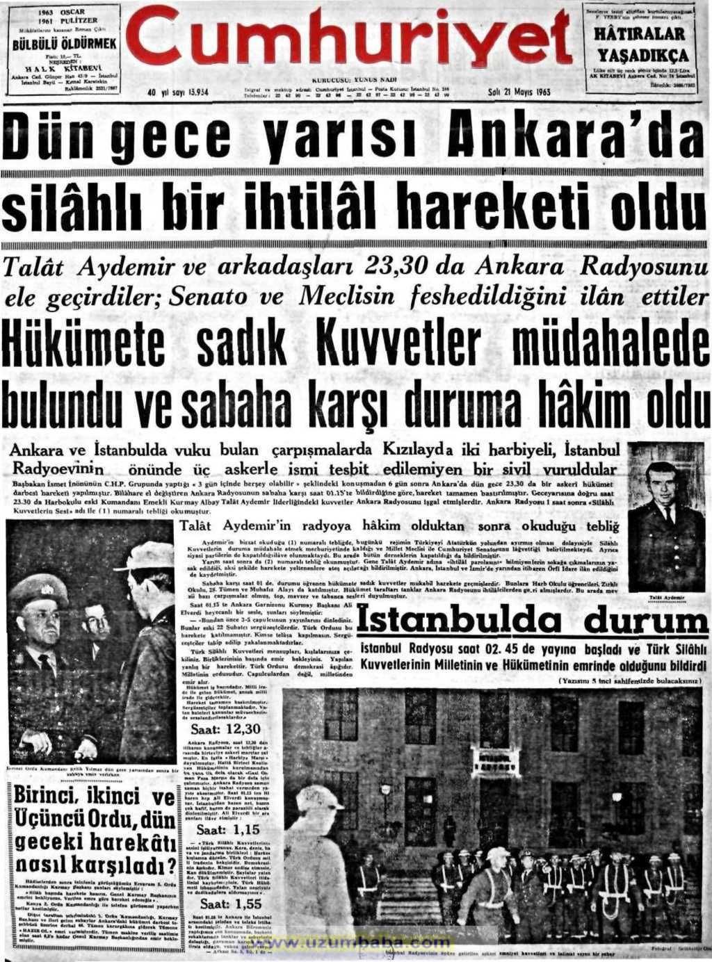 Cumhuriyet gazetesi 21 mayıs 1963