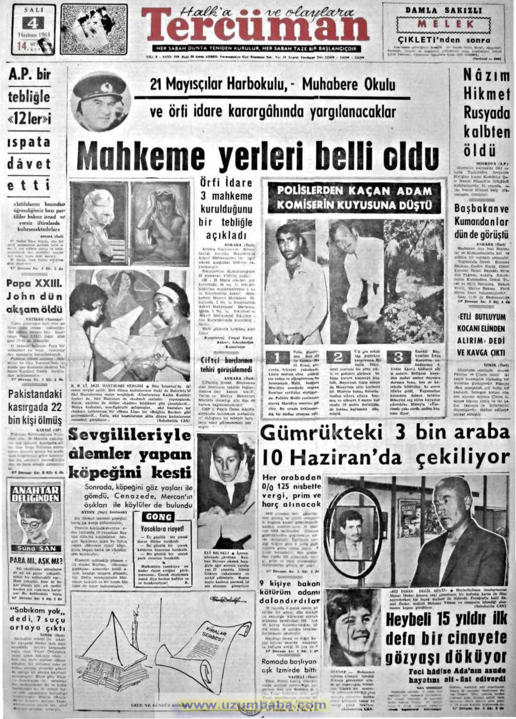 Tercüman gazetesi 4 haziran 1963