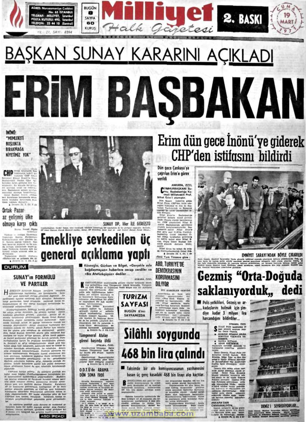 Milliyet gazetesi 19 mart 1971