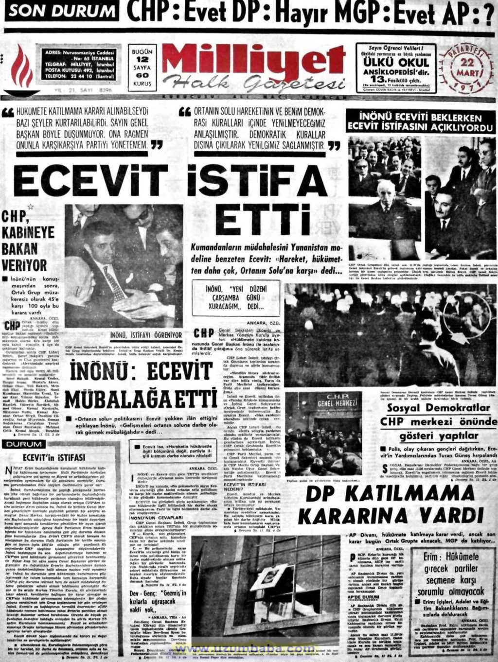 Milliyet gazetesi 22 mart 1971