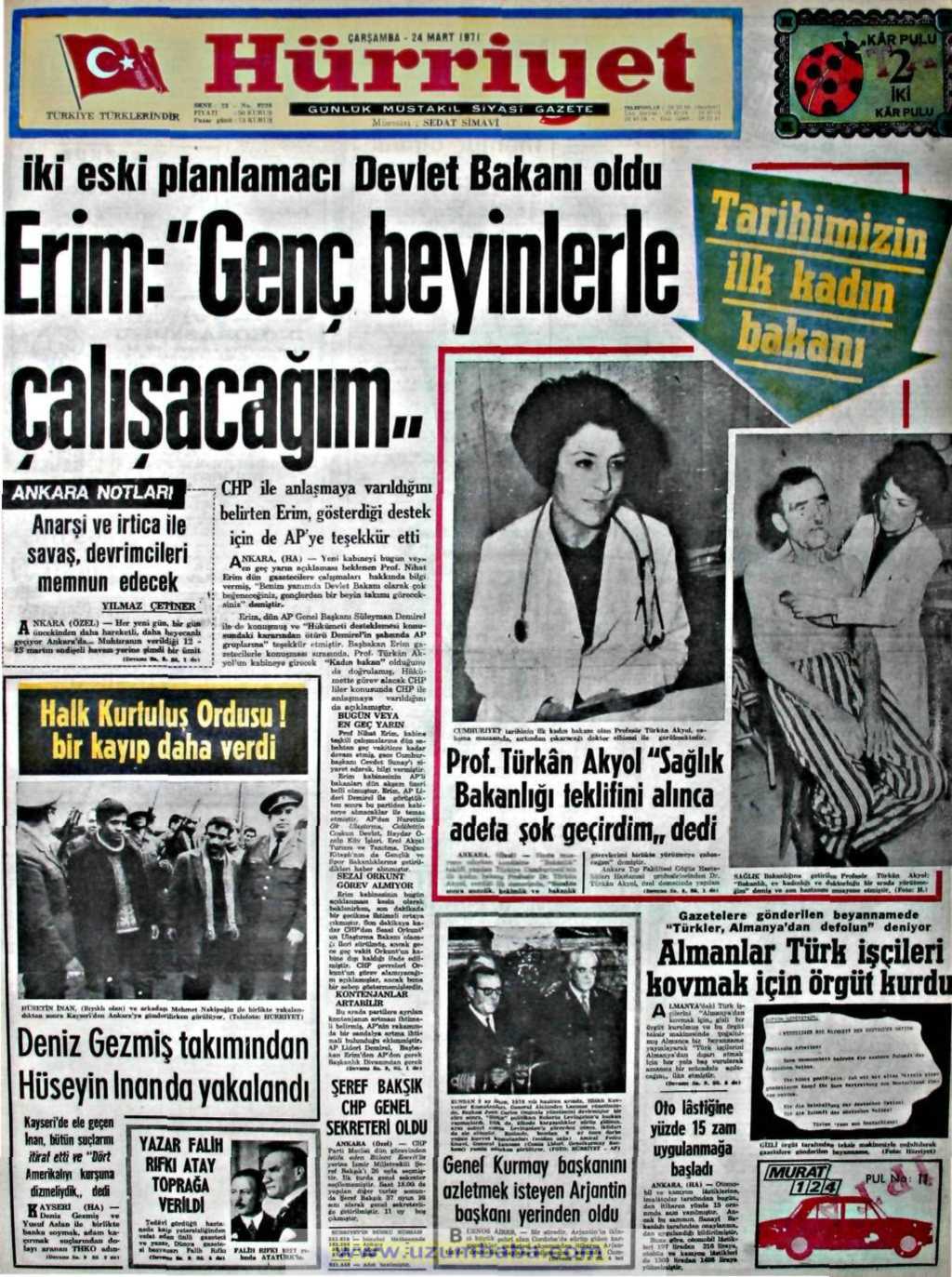 Hürriyet gazetesi 24 mart 1971