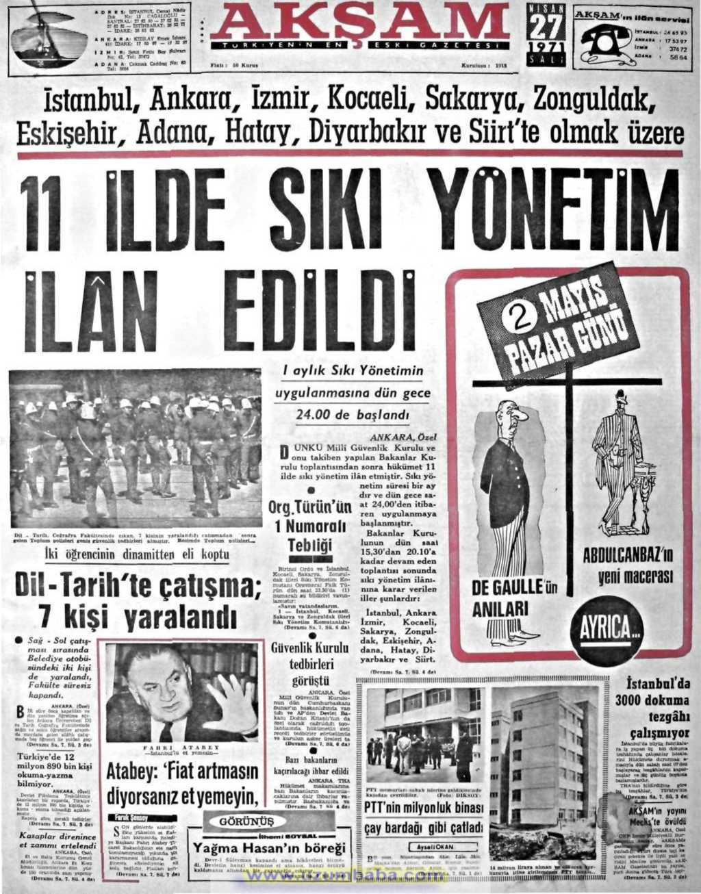 Akşam gazetesi 27 nisan 1971