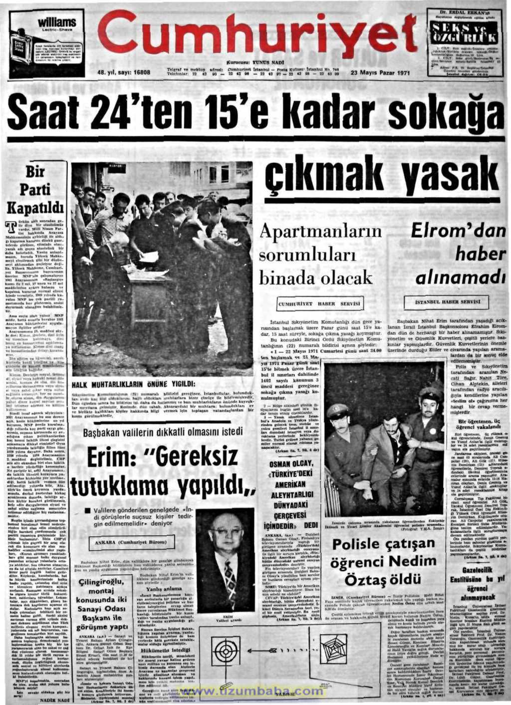 Cumhuriyet gazetesi 23 mayıs 1971