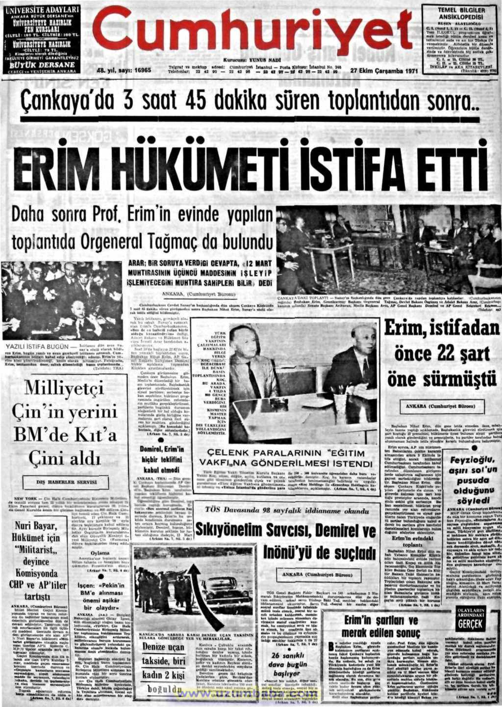 Cumhuriyet gazetesi 27 ekim 1971