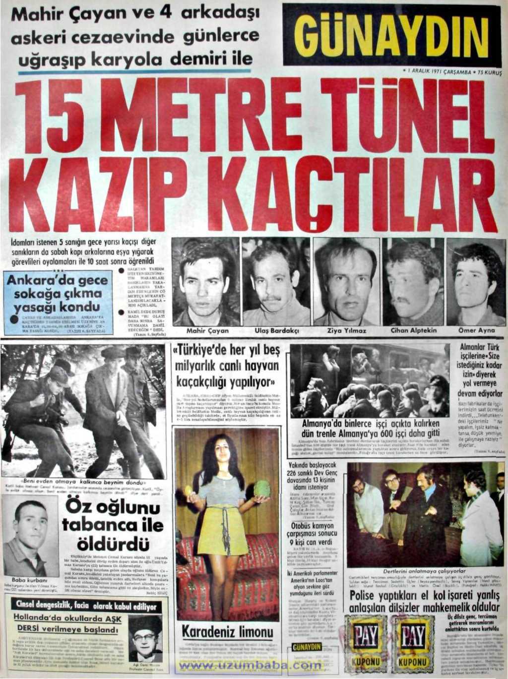 Günaydın gazetesi 1 aralık 1971