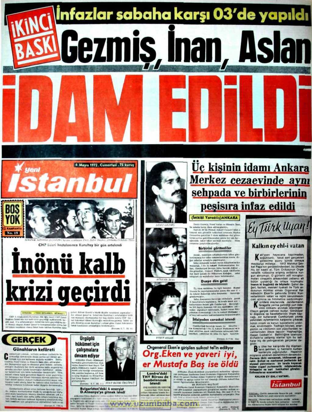 Yeni İstanbul gazetesi 6 mayıs 1972