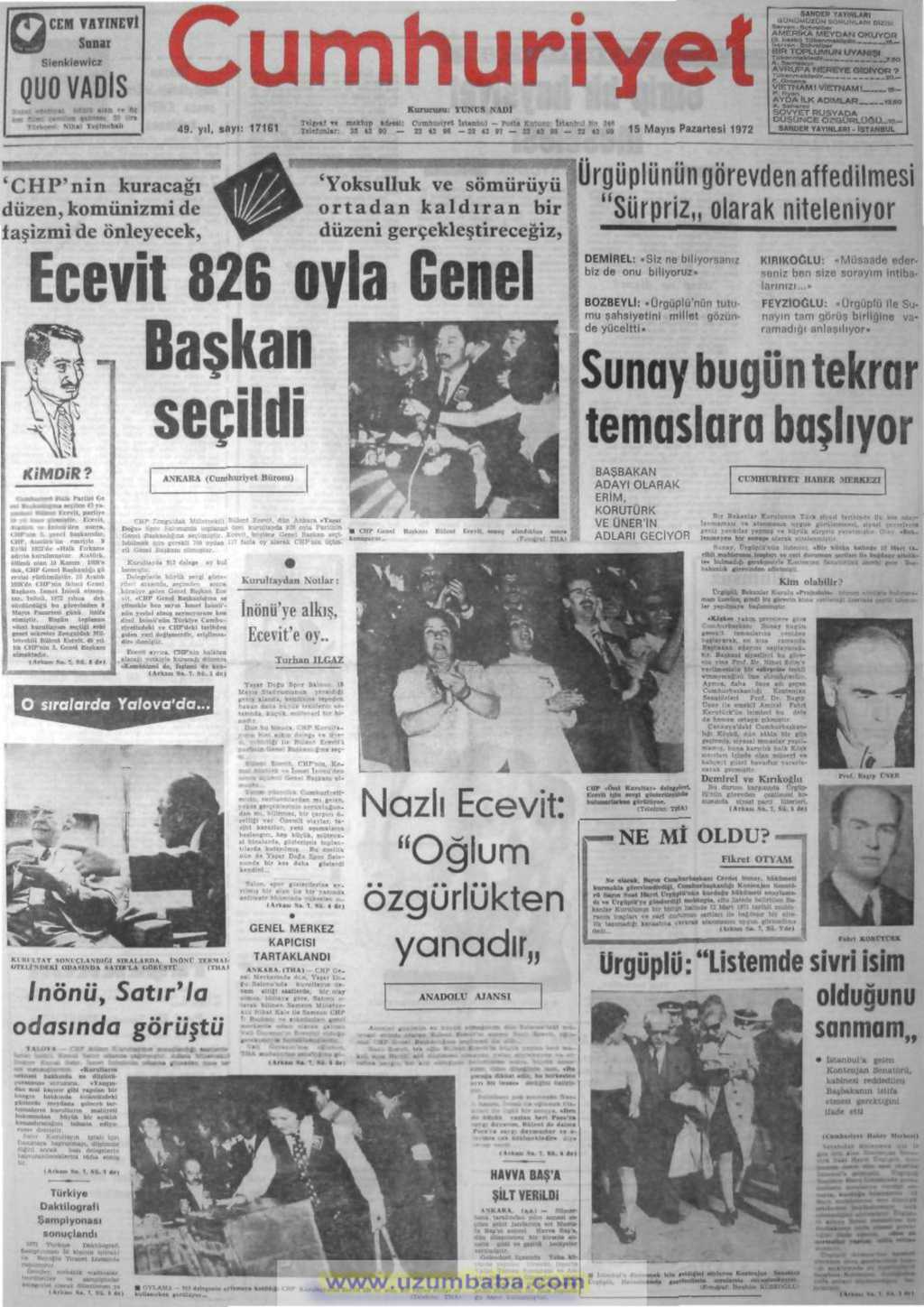 Cumhuriyet gazetesi 15 mayıs 1972