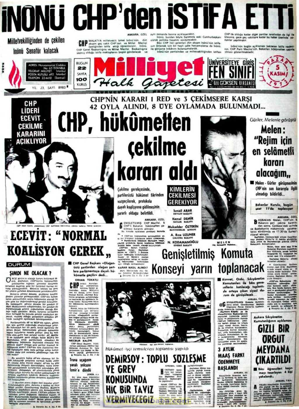 Milliyet gazetesi 5 kasım 1972