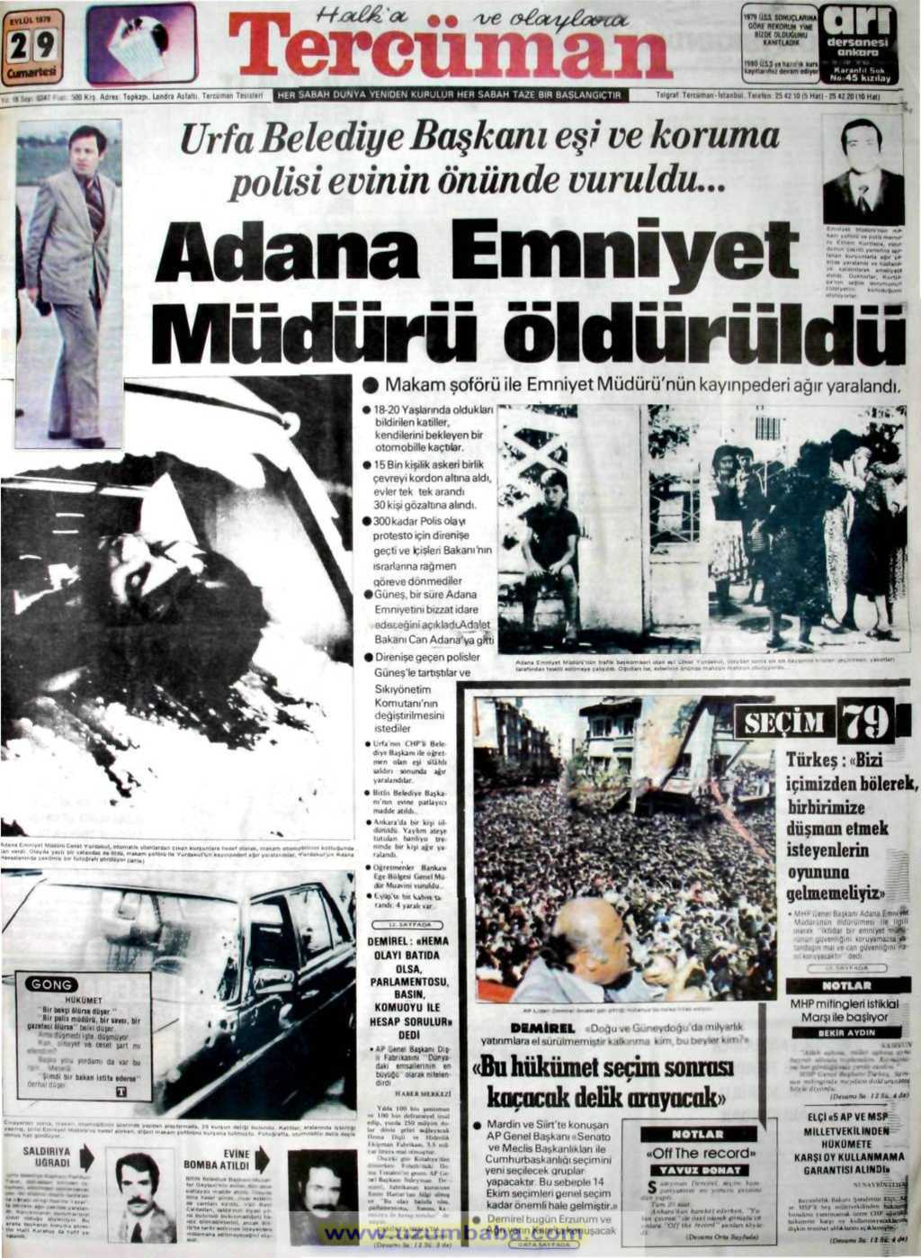Tercüman gazetesi 29 eylül 1979