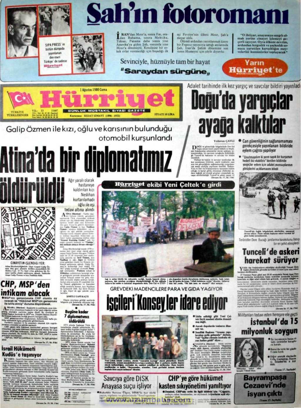 Hürriyet gazetesi 1 ağustos 1980