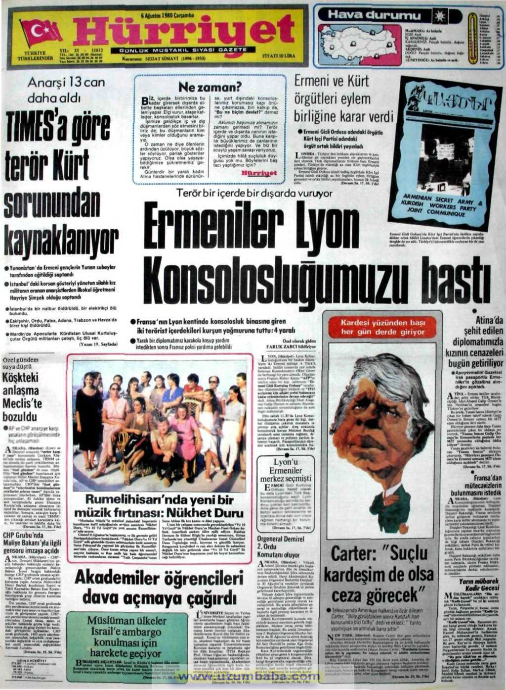 Hürriyet gazetesi 6 ağustos 1980