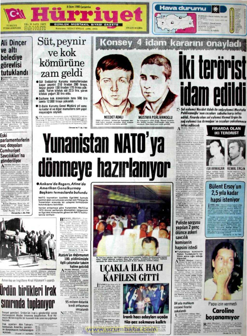 Hürriyet gazetesi 8 ekim 1980