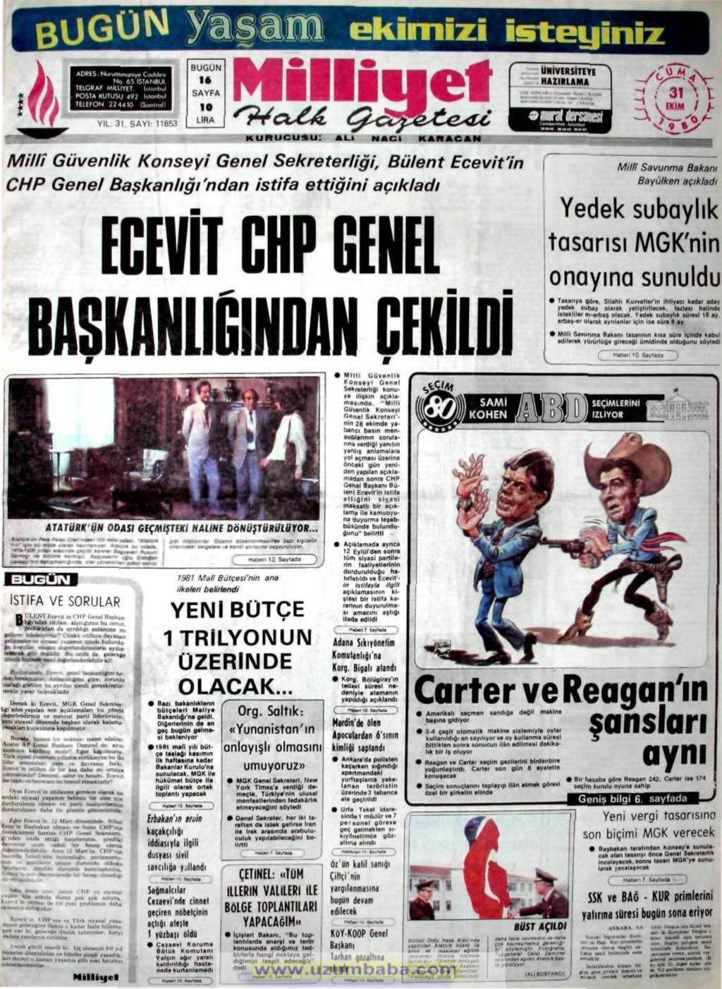 Milliyet gazetesi 31 ekim 1980