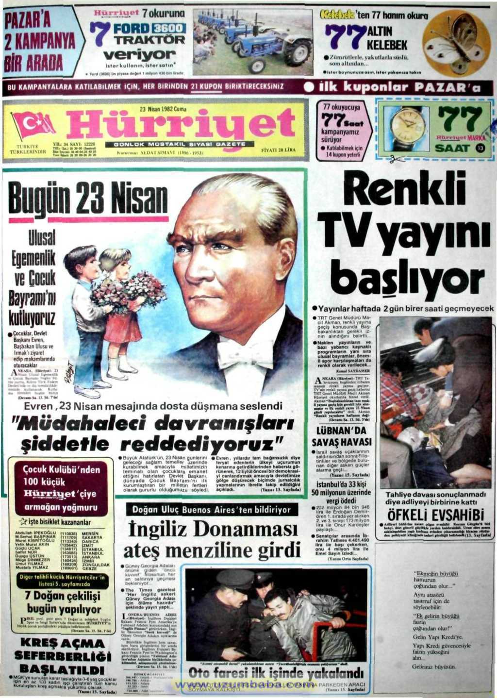 Hürriyet gazetesi 23 nisan 1982