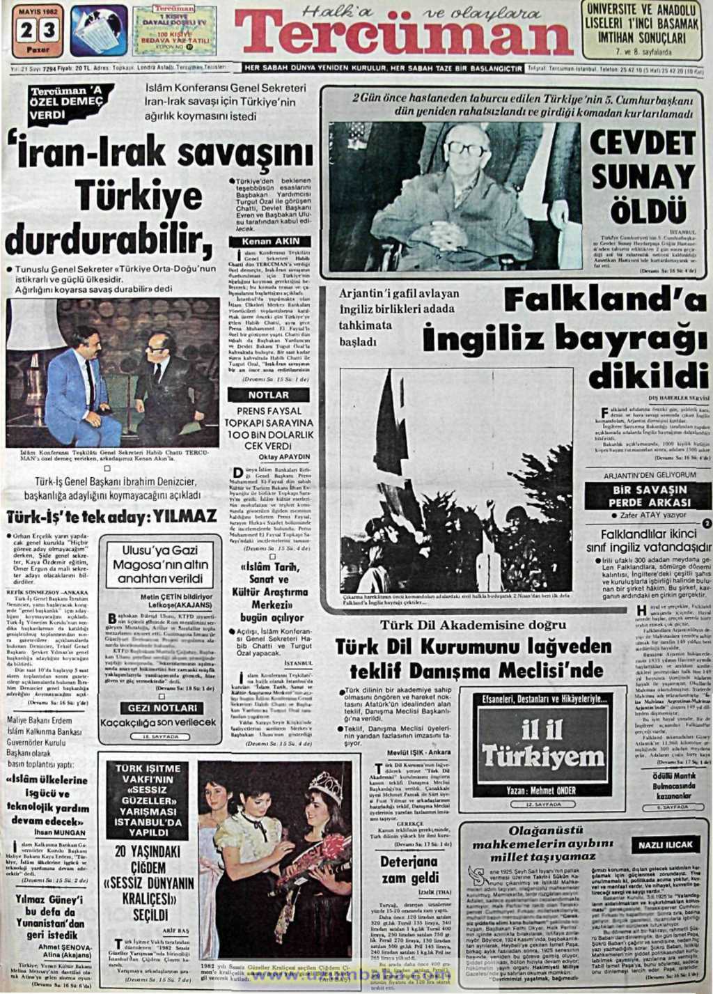 Tercüman gazetesi 23 mayıs 1982