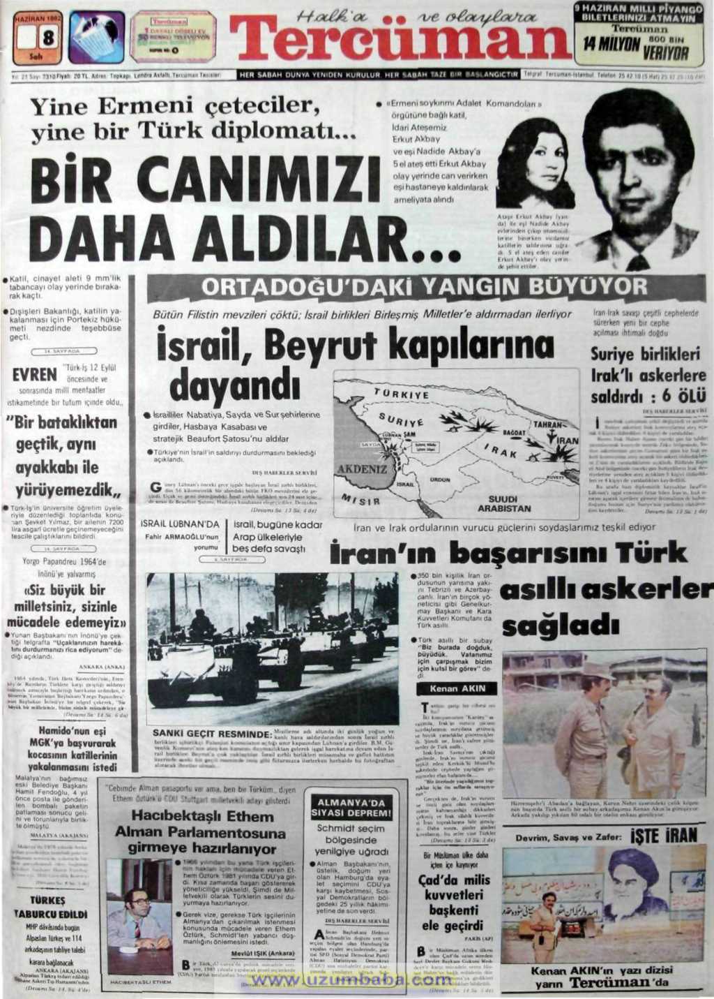 Tercüman gazetesi 8 haziran 1982